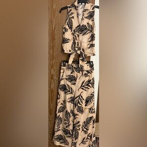 Panama Jack Beige and Black Tropical Print Jumpsuit Set